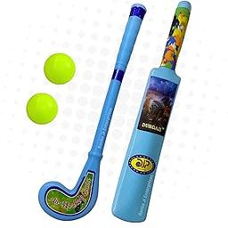 Banke Ji Kids Cricket bat and Hockey Sports Combo Set, Plastic Bat and Stick with 2 Balls, Blue, Age 3+ Sports Toys for Kids Toddlers-image-28