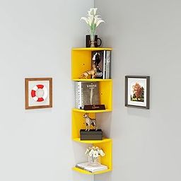 WooDinto Contemporary Zigzag Corner Wall Shelf for Living Room, Rack for Wall Decor, Display Shelves for Guestroom, Office, Studio, Beauty Salon (5 - Tiers) (Yellow)-18