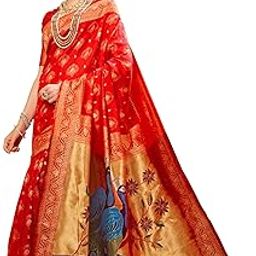 Women's Paithani Silk Blend Woven Saree With Blouse Piece-picture-16