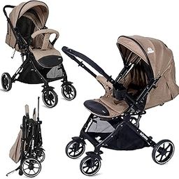Infantso GlideX Premium Baby Stroller / Pram, Reversible Handle, One-Hand Fold and 360° Rotating Wheels,, Travel Friendly, 5 Points Safety Harness, Extendable Canopy, Multilevel Recline, Adjustable Footrest, Easy Fold, Shock Absorption Wheels, for babies 0 to 3 years ( Khaki )-18
