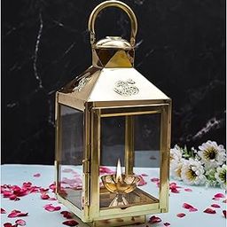 HOUZZPLUS Handicraft Akhand Diya with Glass Cover Brass, Akhand Diya for Home Temple puja, Hanging Table Lantern for HomeDecor-X-Large-image-55