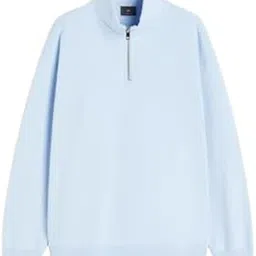 paklon Solid Casual Half Zipper Loose Fit Long Sleeves Sweatshirt for Winter (L, Blue)-picture-7