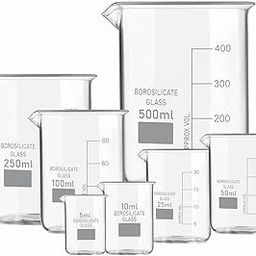 RAWAL'S Borosilicate 3.3 Glass Beaker Set of 7 – 5 ml, 10 ml, 25 ml, 50 ml, 100 ml, 250 ml, 500 ml with Graduated Markings for School, College, and Laboratory Experiments-35