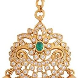 Green Gold Plated Ethnic 92.5 Pure Silver Temple Tikka - 416334-image-46