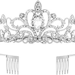 Silver Crystal Tiara Crowns Tiara Crown Crystal Crown Rhinestone with Comb Wedding Bridal Rhinestone Crown Bridal Wedding Prom Birthday Tiara Cosplay Party Costumes for Women Girls-image-8