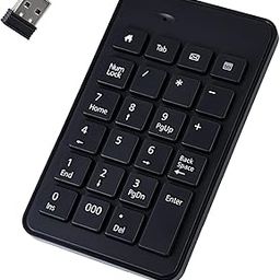 HUIKKJP 2.4G Wireless Tenkey USB-A Non-Interlocking Numeric Keypad Wireless Receiver Included, Thin, Tab Keyed, Wireless Number Pad, Numeric Keyboard, Compatible with Windows, iOS, Android, Black (Not-15