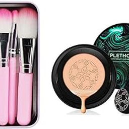 PLETHORA 3 in 1 Air Cushion CC and BB cream Waterproof foundation Hello Kitty Mini 7 Piece Brush Set for Women (Pink) (Set of 2)-1