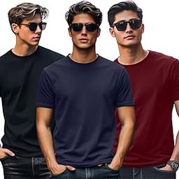 100% Pure Cotton Regular Fit Half Sleeve Solid Core Round Neck Multicolor T-Shirt Combo for Men (Pack of 3)-picture-17