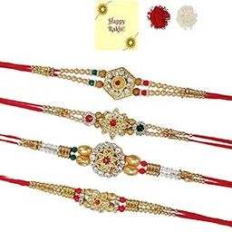 set of 4 Rakhi for Brother With Roli Chawal/Pack Of 4 Rakhi for Rakshabandhan - 4 Rakhi+ Roli+ Chawal+Rakhi Greeting card-image-77