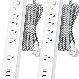 2 Pack Power Strip Surge Protector - 5 Widely Spaced Outlets 3 USB Charging Ports, 1875W/15A with 5Ft Braided Extension Cord, Flat Plug, Overload Surge Protection, Wall Mount for Home Office,White-picture-18