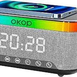 Fabric Alarm Clock Radio with Wireless Charging, Radio Alarm Clocks, Bluetooth Speaker, FM Radio, Wireless Charging, USB Charging Port, Multi-Color Nightlight, White Noise, Digital Alarm Clock-picture-1