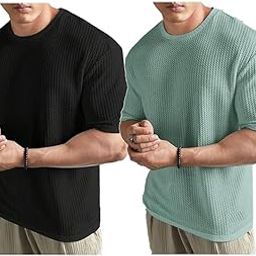 || Mens Solid Dotted Unique Design Oversized Tshirt for Men - Round Neck Loose Fit Drop Shoulder Mens T-Shirt Combo (Pack of 2).-image-46