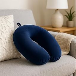 Homerz Premium Travel Neck Pillow | Soft Velvet Fabric | Ergonomic & Orthopedic Neck Support, Pain Relief (Blue, Fiber)-image-48