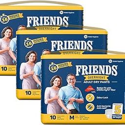 Friends Overnight Adult Diapers Pants Style - 30 Count (Medium) with odour lock, Unisex, Leakproof, Elastic Waist and Anti-Bacterial Absorbent Core - Waist Size 25-48 inch; 63.5-122 cm-image-56