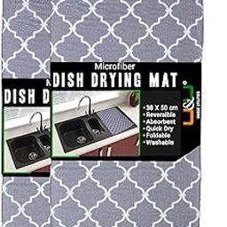 U & U Microfiber Dish Drying Mat (50 x 38 cm) | Kitchen Mat for Counter | Quick Dry Water Absorbent Mat | Placemat for Dish Drying | Super Draining Mat for Kitchen (Pack of 2, Grey)-4