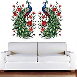 Elegant Decorative Two Peacock Wall Sticker with Red Flowers – Vibrant Home Décor Stickers for Living Room & Bedroom-picture-2