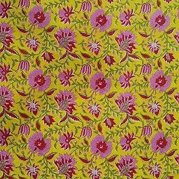 100% Cotton Dress Making Fabric Sanganeri Print Jaipur Hand Block Printed Unstiched Dress Material for Women Blouse/Plazzo, Kurti/Lehenga/Saree/Piece Womens 43" Inches Width (Yellow 3, 2.5 Meter)-picture-24