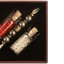 Men's Natural Certified Stone Rakhis for Brother/Bhai/Bhaiya Chakra, Evil Eye, Pyrite, Om | Each Includes Roli Chawal in Glass Bottles and Greeting Card (Strength Hanuman Pyrite)-image-7