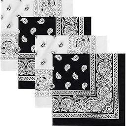 Cotton Paisley Bandana, Pack of 4, Black and White, Headband, Scarf, for Men and Women, Soft, Multicolor-image-44