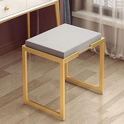Indian Decor. 46665 Stools,Beauty Vanity Stool Bedroom Dressing Table Stool Footstool Gold Metal Legs Modern Upholstered Seat, 45 X 35 X 45Cm,Gray-12