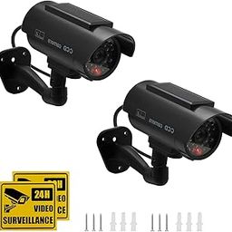 Twilight Garage Dummy Camera, 2 Pack Waterproof Simulated CCTV Solar Fake Security Cameras with Flashing Red LED Light and Warning Sticker for Indoor and Outdoor Use-image-49