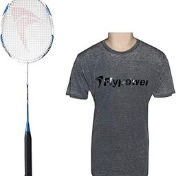 FLYPOWER BADMINTON RACKET AGNI 1 WITH T-SHIRT U.K RANJINI GREY SIZE XL-picture-16