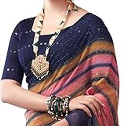 Women's Georgette Printed Zari Stripe Saree With Unstitched Blouse Piece-14