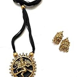 NATRAJ PENDANT ROPE TERRACOTTA NECKLACE SET BLACK WITH GOLD COLOUR-image-5