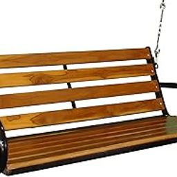 Kaushalendra Hanging Swing for Balcony Hammock Chair Indoor jhula Heavy Very Strong 350 kg Capacity Colour Teak Wood Swings with Hanging Accessory (107 CM, Wood Teak Yellow)-15