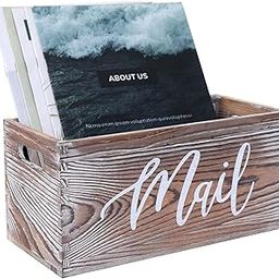 Mail Organizer Countertop,Letter Holder,Magazine Basket,Mail Sorter,Rustic Home Decor Torched Wood Crate, Mail Box, Pine decor box (Brown)-image-1