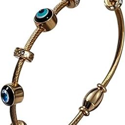 KANHAVERSE | Evil Eye Charm Bracelet for Women & Girls | Gold Plated Adjustable Chain with Blue Beads & Crystal Accents | Rakhi Gift Jewelry-image-94