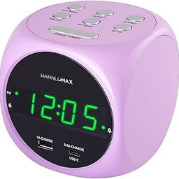 HANNLOMAX HX-702C Digital Clock with Dual Alarm and Dual USB Ports (USB-A & Type-C) for Charging (Pink)-picture-9