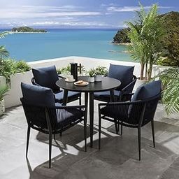 OUTAREA Patio Dining Set 4 Chairs and 1 Table Set Braided & Rope Chair for Outdoor, Indoor, Garden, Yard, Bistro Set (Blue+Black)-image-89
