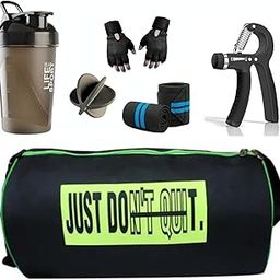 JAIS BOY 6-Piece Gym Set with Duffle Bag, Protein Shaker, Gym Gloves, Wrist Support, Hand Grip, Black-27