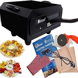 HotBerg Hot Berg Steel Element 1500W Small Electric Tandoor Combo Hand Gloves, Grill Stand, Magic Cloth, Recipe Book, 4 Skewers, Pizza Cutter, 4 Shocked Proof Rubber Legs (Black)-image-62
