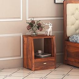 GHROYAL Sheesham Wood Bedside Table with One Drawer and Open Shelf Stoarge for Bedroom Living Room Office Furniture End Table, Nightstand, Sofa Side Table (Natural Teak Finish)-12