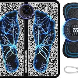 EMS Foot Massager Mat with Digital Display, TENS Therapy for Pain Relief, USB Rechargeable, Black and Blue-image-91