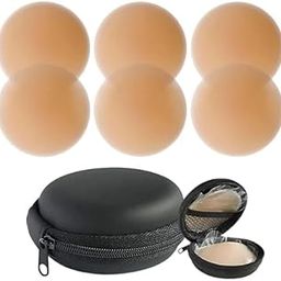 6 Pcs Reusable Nipple Covers with Case Comfortable & Natural Invisible Self Adhesive Washable Silicone Pasties for Women (Skin Color) (Pack of 6)-image-44