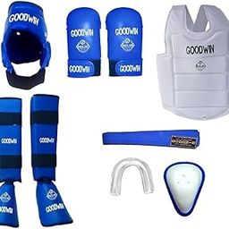 Karate Kit Kai Approved Good Win Karate Safety Kit Head Guard, Chest Guard, Shin Guard, Abdominal Guard, Hand Gloves, Belts (Blue, L)-image-16