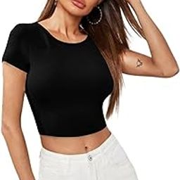 dream beauty fashion Women's Casual Short Sleeves Round Neck Crop Top Polyster Blend (17" Inches)-picture-28