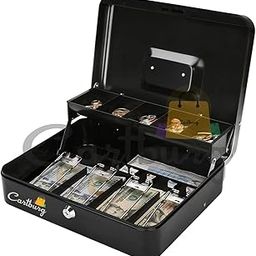 Metal Cash Box with Key Lock, By CARTBURG Note and Coin Safe Box,Portable Large Double Layer|4 Spring-Loaded Clips Lock For Bills and Notes| |5 Cantilever Coin Tray Fixed| & 2 Keys, Money Tin (1Pcs.)-image-16