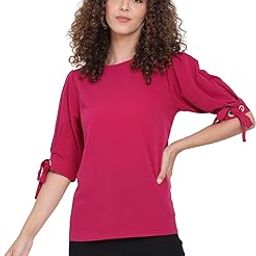 Women Solid 3/4th Sleeves Round Neck Top-image-89