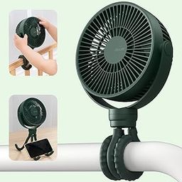 JISULIFE Stroller Fan, Baby Fan 4000mAh Battery Operated with 4 Speeds, Rechargeable 720°Rotatable, Clip on for Baby Carseat/Crib/Golf Cart/Treadmill -Green-picture-1