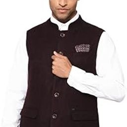 Men's Solid Wine Mandarin Collar Waist Coat-picture-54