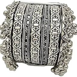 Oxidised Wide Ghungrooo Bracelet-28