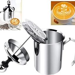Bitnex Premium Stainless Steel Milk Frother,Coffee Frother Blender,400ml Manual Coffee Frother Cappuccino Foam Maker for Hot and Cold Coffee Milk Beverages with Double-Mesh Aerator, Handle and Lid-4