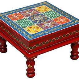 Mansi Enterprises Square Shape Wood Chowki | Hand Painted Pooja Bajot Stool | Home Decor Sitting Table (Multicolor_12 x 12 x 6 Inches)-image-46