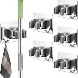 Boniry Adhesive Mop Holder and Broom Holder Wall Mounted Steel | Broom Stick Holder Wall Mounted for Home No Drilling | Broom & Mop Organizer- Green Colour (Silver 5)-image-36