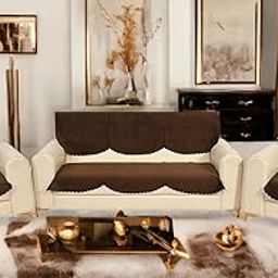 Wise Home Velvet Checkered 5 Seater Sofa Cover I Quilted Sofa Cover I Pack of 6, (Coffee)-image-9