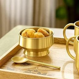 ROHIT UNITED EXPORT Elegant Gold Brass Serving Bowl with Matching Spoon, Modern Design, Metallic Finish-image-97